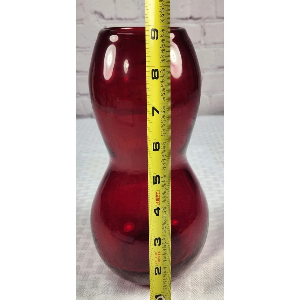 Vintage Paris Moulin Rouge Hand Blown Deep Ruby Red Vase 9